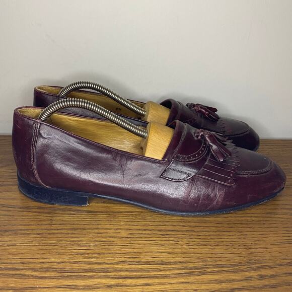 Vintage Alfani Mens Burgundy Leather Kiltie Tassel Loafers Made in Italy 9.5M - Picture 1 of 7